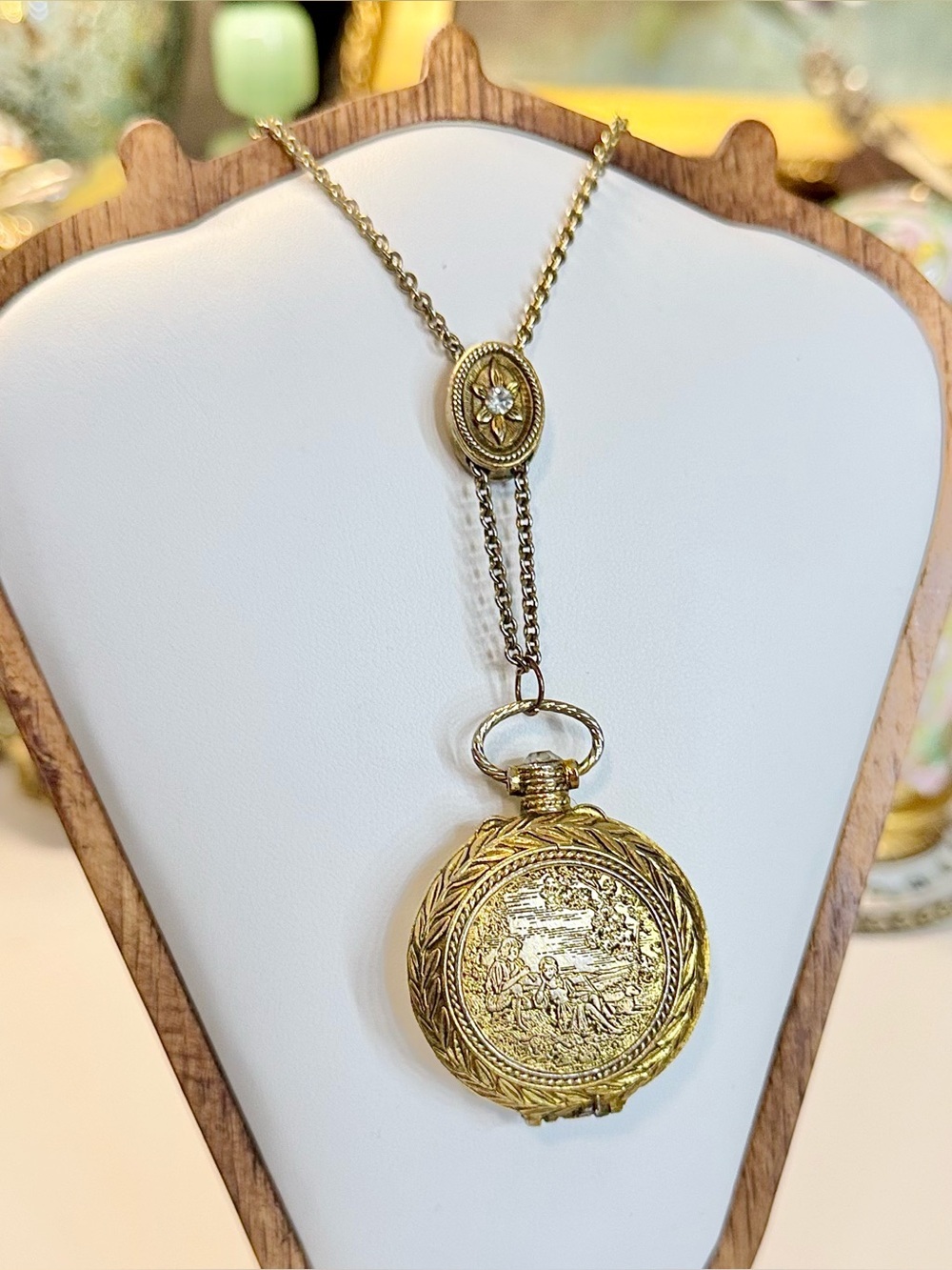 Vintage 1950’s Max Factor 'Precious Time' Solid Perfume Locket Necklace